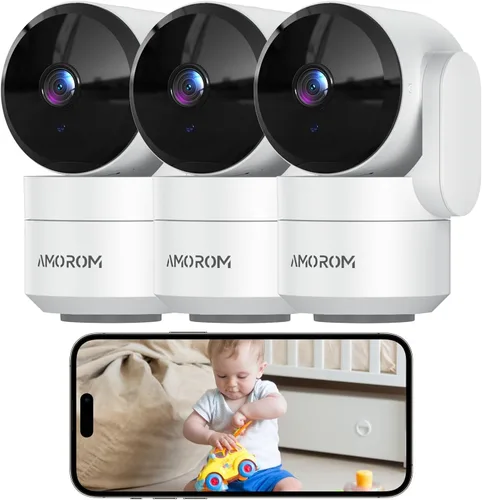 Vista 12 de AMOROM Cámara de seguridad para interiores 360° con panorámica/inclinación, monitor para mascotas, perros y bebés, visión nocturna HD 1080P