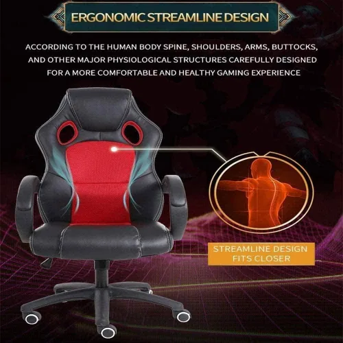 Vista 2 de Silla de juegos ergonómica de respaldo alto para computadora de escritorio de oficina con soporte lumbar (A)