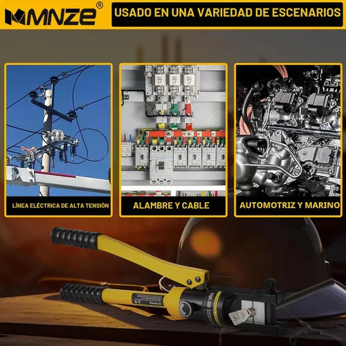 Vista 7 de Alicates de crimpado hidráulico de 16 toneladas de 6 AWG a 600 MCM Kit de herramientas de prensado hidráulico de mano con terminal de cable