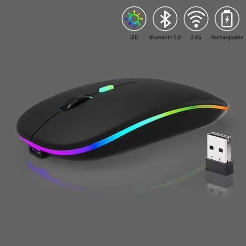 Vista 4 de Paquete de 10 ratones inalámbricos Bluetooth, LED de doble modo recargable, silencioso y delgado, portátil (receptor BT5.2+USB), mouse