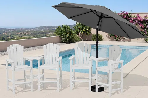 Vista 20 de KINGYES Aruba - Juego de 4 sillas Adirondack altas de HDPE con bandejas de conexión dobles, silla Adirondack de altura de barra en relieve para 2