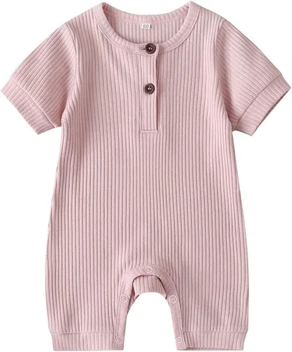 Vista 46 de Mameluco unisex de manga corta para bebé recién nacido, con botones, de una pieza, ropa de color sólido