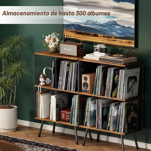 Vista 8 de X-cosrack Soporte grande para tocadiscos, soporte para discos de vinilo con capacidad para hasta 300 álbumes, soporte para tocadiscos estéreo de 3