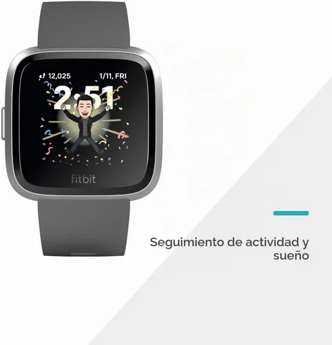 Vista 2 de Fitbit Versa Lite - Reloj inteligente, GPS, carbón/aluminio plateado, talla única (bandas S y L incluidas)