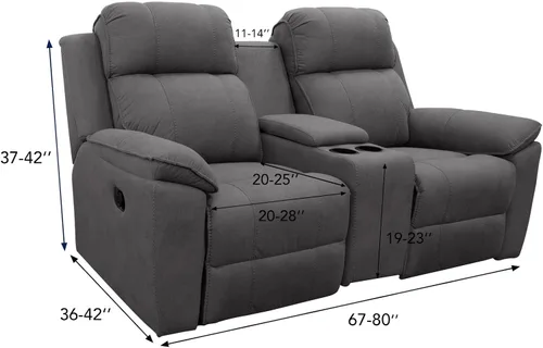 Vista 3 de Easy-Going - Funda elástica para sofá reclinable biplaza con consola central, cubierta suave de vellón ajustada, 2 asientos, con soporte y Negro