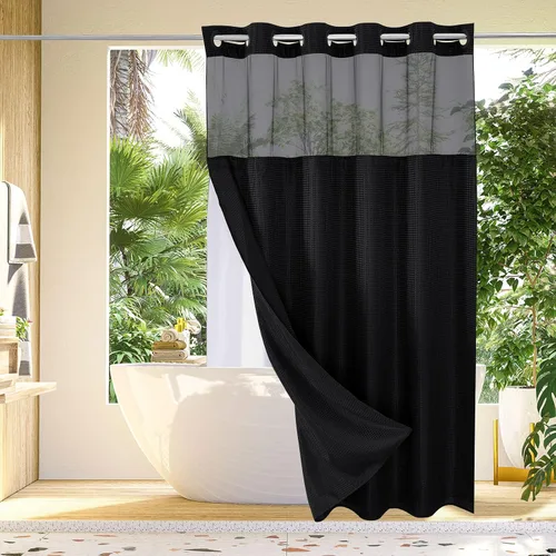 Vista 40 de Gibelle: cortina de ducha pequeña para baño de 36x74, cortina de ducha de punto gofre con juego de forro de tela a presión, no necesita ganchos