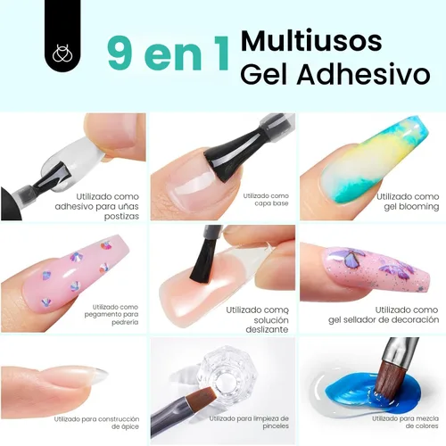 Vista 2 de Beetles - Juego de 3 capas de capa superior, gel base y pegamento de uñas 9 en 1, 0.5 onzas líquidas Capa base que no se limpia con efecto