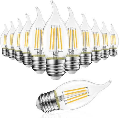 Vista 7 de LVWIT Bombilla LED de filamento con punta de llama, candelabro E26, base regulable 4.5 W (equivalente a 60 W) B11, 2700 K, blanco cálido, paquete