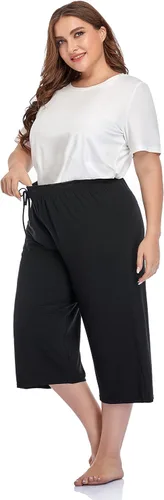 Vista 2 de ZERDOCEAN Pantalones casuales de pierna ancha para mujer, talla grande, cómodos, capri, relajados, con bolsillos con cordón