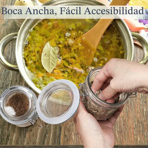 Vista 3 de Folinstall Tarros de vidrio de 7 onzas con tapas herméticas, 12 unidades, tarros pequeños con tapas con bisagras para almacenamiento de cocina