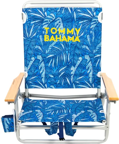Vista 2 de Tommy Bahama - Silla de playa plegable con 5 posiciones, diseño clásico y plano con mochila, enfriador y portavasos, silla de playa portátil