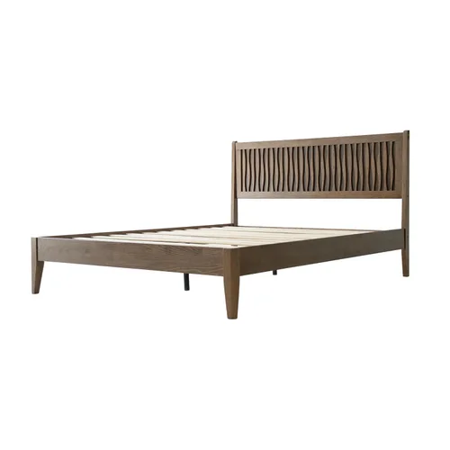 Vista 7 de Marco de cama tamaño King, cama plataforma de madera sólida con cabecera y pie de cama, 12 listones resistentes, patas centrales de metal, fácil