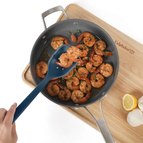 Vista 8 de Calphalon Edge - Cuchara ranurada de silicona, flexible, resistente al calor, cuchara coladora de cocina para cocinar, freír, desnatar y servir