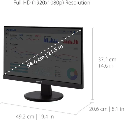Vista 5 de ViewSonic VA2247-MH Monitor de 22 pulgadas Full HD 1080p con 100Hz, FreeSync, bisel ultrafino, cuidado de los ojos, HDMI, entradas VGA para el hogar