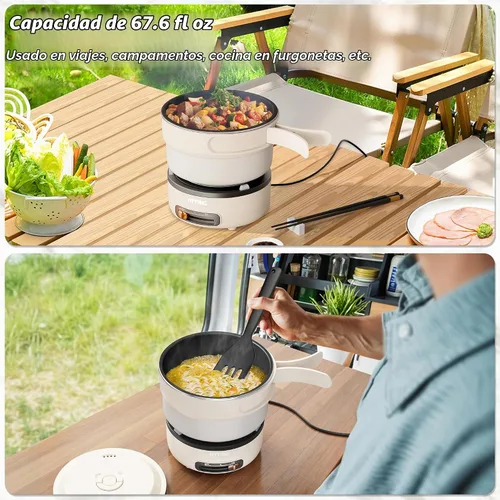 Vista 5 de HYTRIC Olla eléctrica portátil de 2 litros con mango plegable, olla eléctrica antiadherente con doble control de potencia para campamento