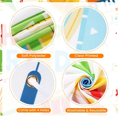 Vista 7 de Cartel de notas musicales para niños, decoración de feliz cumpleaños, instrumento musical, fondo de fiesta de rock and roll para niños y niñas