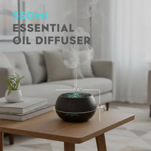 Vista 2 de 550ml Difusor de aceite esencial de gran capacidad con juego de 6 aceites de aromaterapia, humidificador de aire ultrasónico con temporizador y luz