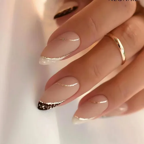 Vista 17 de Uñas postizas cortas de almendra a presión con punta francesa morada, uñas falsas ovaladas con diseños de ondas y diamantes de imitación, uñas