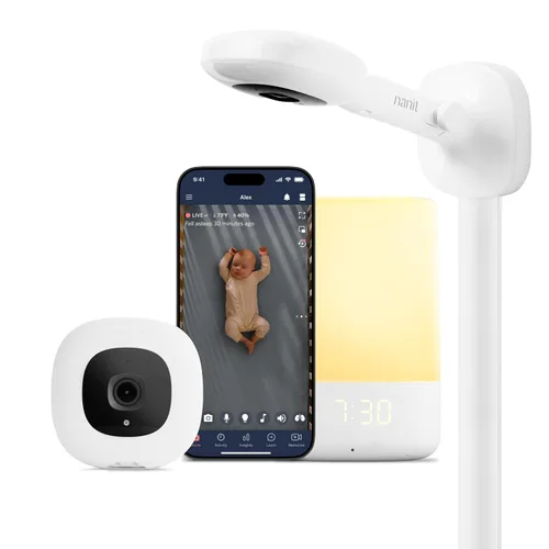 Vista 11 de Nanit Essentials - Monitor inteligente para bebé con soporte de suelo, cámara Wi-Fi HD de 1080p, monitoreo de respiración sin sensores, seguimiento