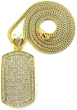 Vista 2 de Shiny Jewelers USA Collar de cadena Franco con dije grande de plata y oro para hombre, con circonita cúbica, 0.157in, 36 pulgadas