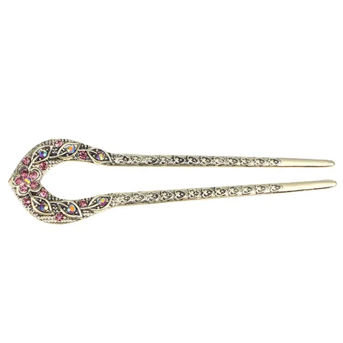 Vista 10 de Lurrose Pin de pelo de doble punta en forma de U de cristal Chignon Horquilla Stick Accesorio de peinado para mujeres niñas (azul)