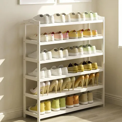 Vista 6 de Zapatero para zapatos, zapatero de pie independiente, zapatero simple zapatero multicapa para el hogar, porche económico de madera maciza