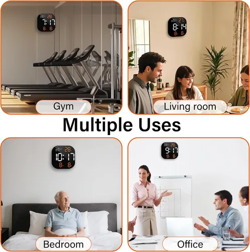 Vista 7 de Reloj de pared digital con pantalla LED grande, brillo automático, temperatura, fecha y día de la semana, control remoto, moderno reloj de pared