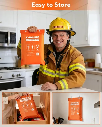 Vista 5 de kanhiro - Capa ignífuga de emergencia con capucha – kanhiro 1076°F Poncho de escape de incendios resistente al calor, capa extra grande
