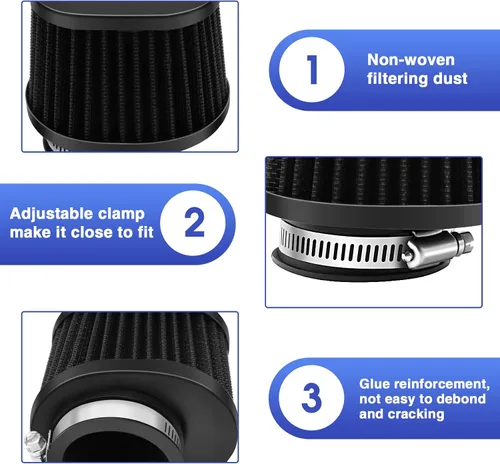 Vista 4 de 2 piezas de filtro de aire universal de 38 mm para motocicleta, filtro de motor de repuesto de alto rendimiento, filtros de aire para limpiador