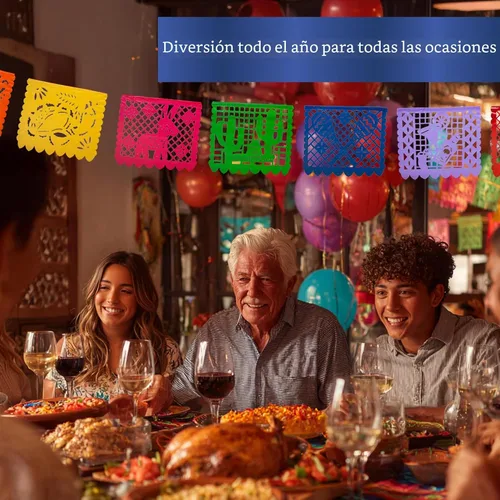 Vista 8 de Cartel de papel picado 5 unidades – Pancartas de fiesta mexicana