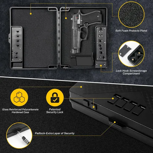 Vista 4 de Caja fuerte para pistola de mano, cerradura mecánica con candado TSA, caja de bloqueo de pistola montada de acceso rápido para mesita de noche