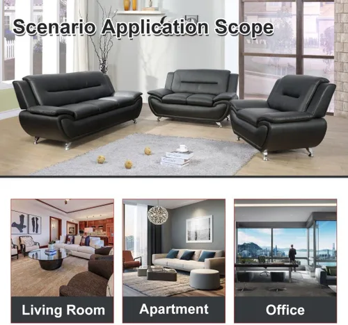 Vista 6 de Juego de sofá de 3 piezas para sala de estar, juego de sofá biplaza de piel sintética, estilo moderno, para sala de estar, apartamento, oficina