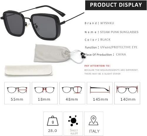 Vista 3 de Kabir Singh Steam punk gafas cuadradas aviador gafas UV400