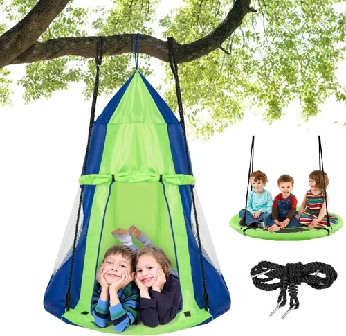 Vista 9 de Costzon Juego de silla colgante desmontable para niños 2 en 1 con tienda de campaña, asiento de columpio tipo nido para niños y niñas, columpio
