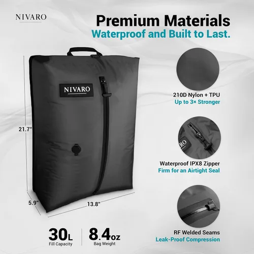 Vista 6 de Bolsas de compresión al vacío de viaje Grandes 30L 1 paquete Impermeable y reutilizable Bolsas ahorradoras de espacio para equipaje Bomba