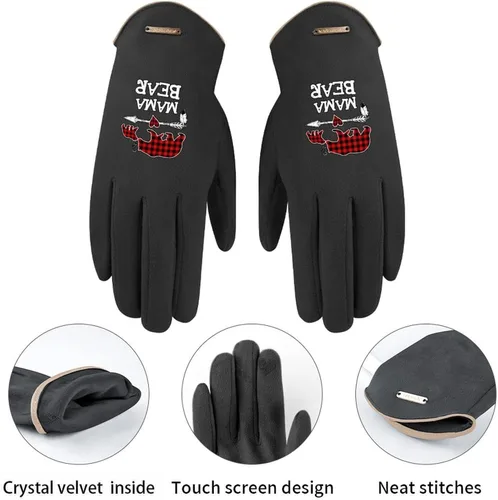 Vista 4 de Guantes de gamuza de invierno para mujer, diseño de búfalo a cuadros rojos, guantes de vestir de moda