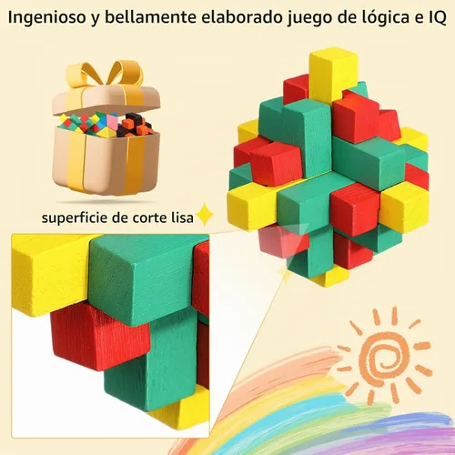 Vista 5 de Syhood Juego de 12 piezas de rompecabezas de madera para el cerebro 3D IQ Challenge Toy Games Logic Mind Smart Puzzle Box Lock Toy Brain Teaser