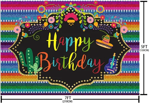 Vista 5 de Sendy Telón de fondo de fiesta mexicana de 7 x 5 pies, fiesta mexicana, fiesta de cumpleaños, fotografía de fondo, decoraciones coloridas, cartel