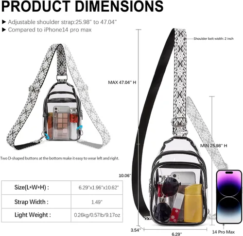 Vista 5 de CLUCI Bolsa transparente para eventos en estadios, bolsa cruzada transparente, monederos pequeños transparentes