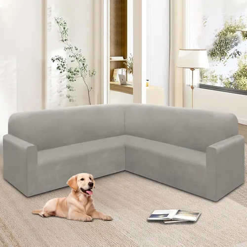 Vista 53 de HDCAXKJ Fundas de sofá seccional de esquina de terciopelo elástico en forma de L, juego de fundas deslizantes suaves y gruesas en forma de U