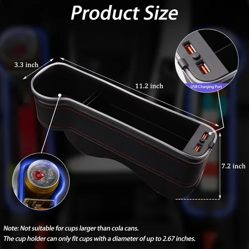 Vista 2 de Organizador de espacio para asiento de automóvil, paquete de 2 organizadores multifuncionales para asientos de automóvil, relleno de costuras LED