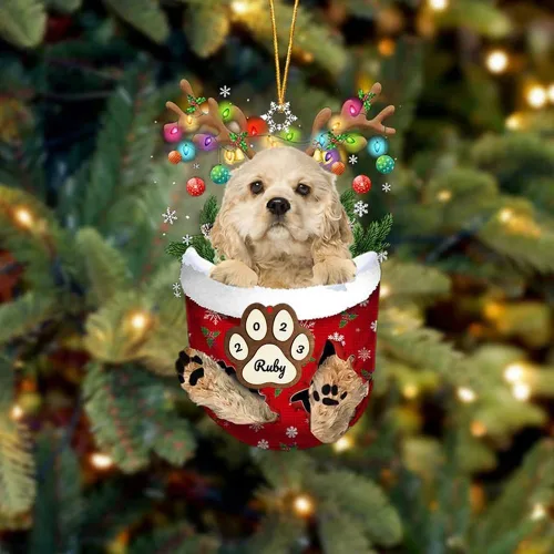 Vista 183 de Adornos personalizados de Pug cervatillo – Decoración personalizada para árbol de Navidad con patas de bolsillo de nieve