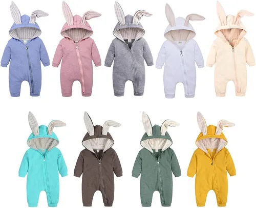 Vista 9 de Mono de conejo de animales de 0 a 3 meses, sudadera con capucha y oreja, disfraz unisex para primavera y otoño (gris)