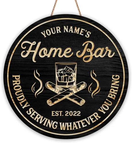 Vista 9 de Placa de pared personalizada con letrero de madera con texto en inglés "Welcome To Our Bar" (NO REAL CARVED), decoración de barra de sótano, sala