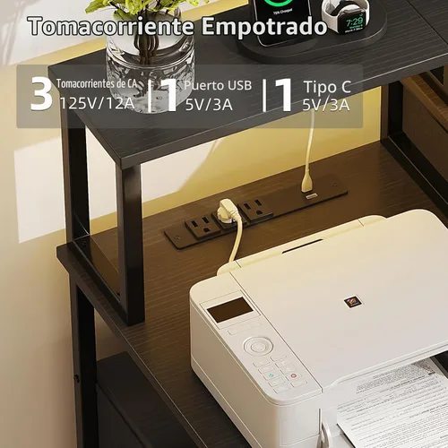 Vista 6 de MUTUN Escritorio para computadora de 53 pulgadas con 4 cajones y tomas de corriente, escritorio reversible de oficina en casa con soporte