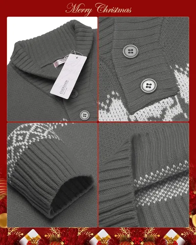 Vista 5 de COOFANDY Suéter de Navidad para hombre, suéteres de Navidad de punto feo, suéter casual con copos de nieve