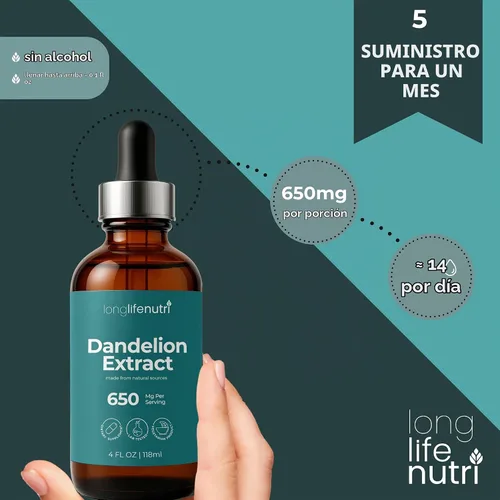 Vista 5 de Gotas líquidas de extracto de raíz de diente de león, procedentes de Taraxacum Officinale, 4 onzas líquidas para digestión natural y bienestar