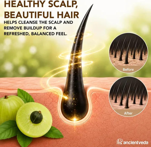 Vista 5 de Ancientveda Tratamiento orgánico natural para el crecimiento del cabello Antioxidantes Polvo limpiador Reduce las arrugas Amla, sin OMG