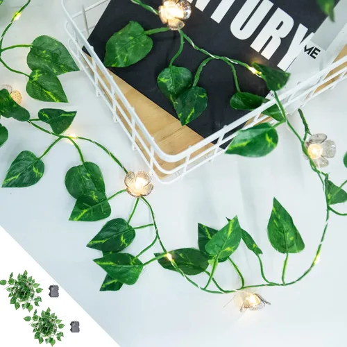 Vista 11 de Vigdur Paquete de 2 Luces de Vid – Cadena de luces de hiedra de hojas pequeñas con 48 luces de flor de cerezo alimentadas por batería, impermeables