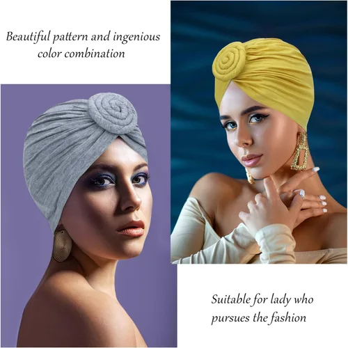 Vista 3 de SATINIOR 6 Pieces Turbans Head Wraps for Women Soft Pre Tied Knot Fashion Cancer Turban Chemo Headwear Cap Headwrap Hat